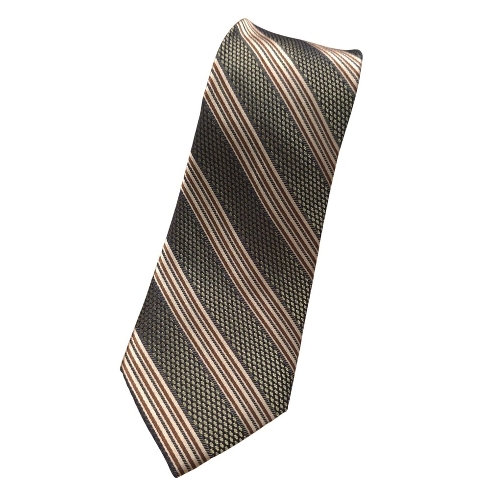 Joseph Abboud Mens Silk Necktie Green Brown Striped Woven Classic Business NWT